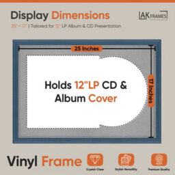 "AK Frames 25X17"" Navy Blue Classic Vinyl Record Frame With Silver Mount For 12 Inch Lp Cover & Disc - Overlapped Design" - thumbnail 2