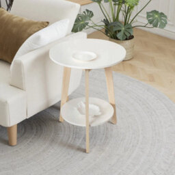 White Small 2Tier Solid Wood Side Table W/ Storage Shelf Round Coffee Sofa End Table - thumbnail 5