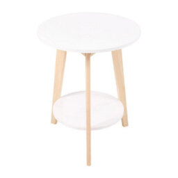 White Small 2Tier Solid Wood Side Table W/ Storage Shelf Round Coffee Sofa End Table - thumbnail 6