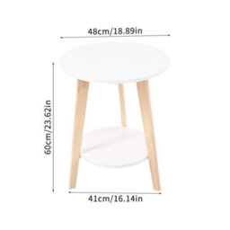 White Small 2Tier Solid Wood Side Table W/ Storage Shelf Round Coffee Sofa End Table - thumbnail 2