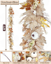 Amorly 6Ft Maple Leaf Fall Garland, Autumn Decor Vine, Thanksgiving Halloween Decorations For Home Indoor Outdoor Fireplace Wedding - thumbnail 2