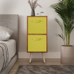 Urbn-Living Urbnliving 54Cm Height Teak Wooden 2 Tier Storage Bookcase Pine Legs Bedroom Yellow Inserts - thumbnail 2