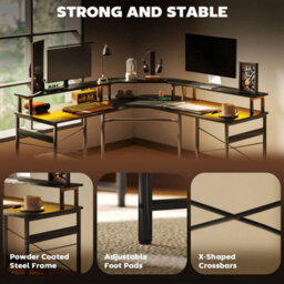 L Shaped Desk Corner Computer Desk With Monitor Stand, Black - thumbnail 5