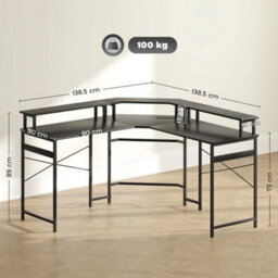 L Shaped Desk Corner Computer Desk With Monitor Stand, Black - thumbnail 3