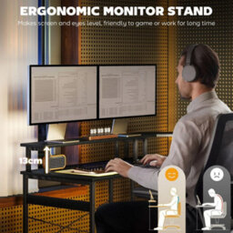 L Shaped Desk Corner Computer Desk With Monitor Stand, Black - thumbnail 4