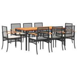 Berkfield 9 Piece Garden Dining Set With Cushions Black Poly Rattan - thumbnail 2
