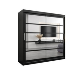 Arte Sophisticated Black Sliding Door Wardrobe H2000mm W2000mm D620mm With Mirrored Panels And Silver Handles - thumbnail 1