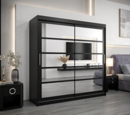 Arte Sophisticated Black Sliding Door Wardrobe H2000mm W2000mm D620mm With Mirrored Panels And Silver Handles - thumbnail 2