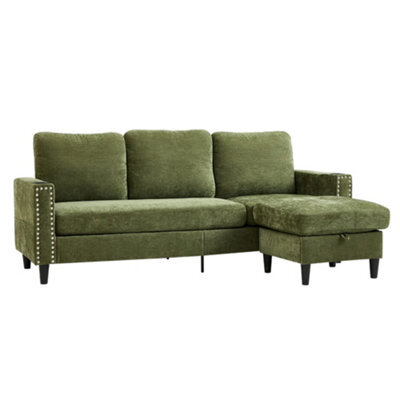Living And Home Polyester Upholstered L-Shaped 3-Seater Sectional Sofa With Ottoman - image 1