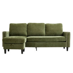 Living And Home Polyester Upholstered L-Shaped 3-Seater Sectional Sofa With Ottoman - thumbnail 2