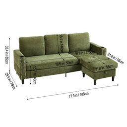 Living And Home Polyester Upholstered L-Shaped 3-Seater Sectional Sofa With Ottoman - thumbnail 5