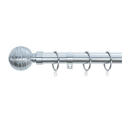 A.unique Home Etched Ball Metal Extendable Curtain Pole With Rings And Fittings (25/28mm) - Nickel, 180Cm - 340Cm  Approx - image 1