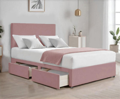 Pink Plush 6Ft Super King Size Bed With Matttress  2 Storage Drawers And 20 Inch Plain Headboard - image 1