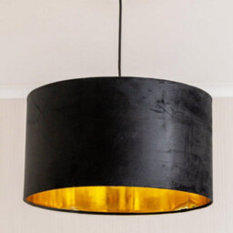Valuelights Reni Black Velvet & Gold Inner Drum Ceiling Lamp Shade And Bulb (D)45Cm - thumbnail 3