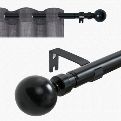 Moonlight Bedding Extendable Metal Curtain Pole With Ball Finials - Adjustable Plain Curtain Rod (Matte Black, 63 - 118 Inches) - image 1