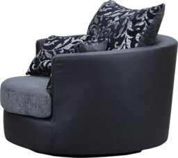 Sofas And More Large Swivel Round Cuddle Chair Fabric Chenille Leather Designer Scatter Cushions (Black/grey) - thumbnail 8