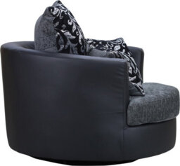 Sofas And More Large Swivel Round Cuddle Chair Fabric Chenille Leather Designer Scatter Cushions (Black/grey) - thumbnail 4