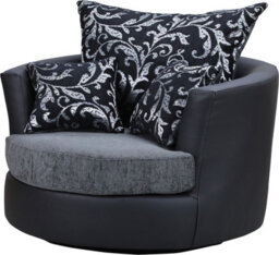 Sofas And More Large Swivel Round Cuddle Chair Fabric Chenille Leather Designer Scatter Cushions (Black/grey)