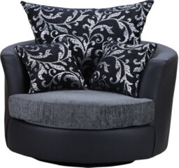 Sofas And More Large Swivel Round Cuddle Chair Fabric Chenille Leather Designer Scatter Cushions (Black/grey) - thumbnail 2