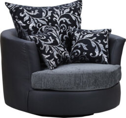 Sofas And More Large Swivel Round Cuddle Chair Fabric Chenille Leather Designer Scatter Cushions (Black/grey) - thumbnail 3