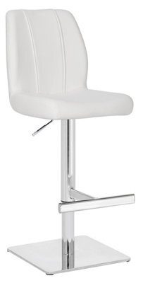 Lamboro Ravenna Deluxe Breakfast Bar Stool, Chrome Footrest, Height Adjustable Swivel Gas Lift, Home Bar & Kitchen Barstool, White - image 1