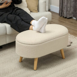 Wyld Haus Molasa Boucle Cream White Storage Ottoman - Teddy Fleece With Natural Wooden Legs - thumbnail 7