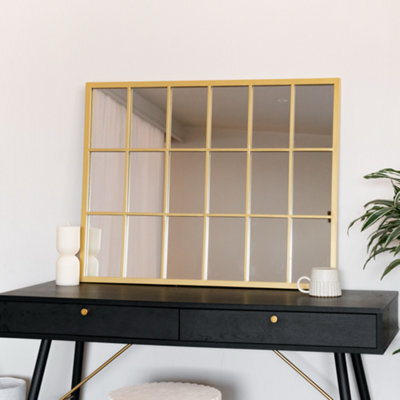 Jōbū Jobu Home - Kyo - Gold Metal Rectangle Lattice Window Mirror - 90Cm X 70Cm - image 1