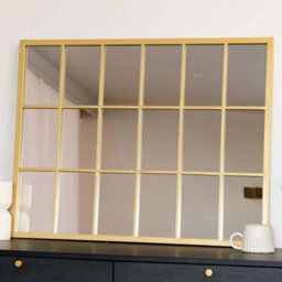 Jōbū Jobu Home - Kyo - Gold Metal Rectangle Lattice Window Mirror - 90Cm X 70Cm - thumbnail 3