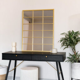 Jōbū Jobu Home - Kyo - Gold Metal Rectangle Lattice Window Mirror - 90Cm X 70Cm - thumbnail 2