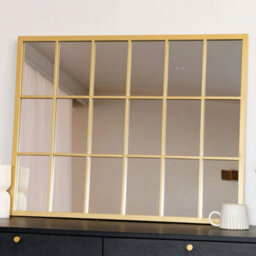 Jōbū Jobu Home - Kyo - Gold Metal Rectangle Lattice Window Mirror - 90Cm X 70Cm - thumbnail 6