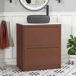 Royal Bathrooms Royal Bathroom Elmore 700mm Terracotta Clay Freestanding Countertop Bathroom Vanity Unit 2 Drawer With Milan Black Basin - thumbnail 1