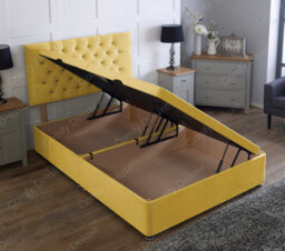 Comfy Deluxe 6Ft Side Lift Mustard Plush Velvet Ottoman Divan Base With Chesterfield Headboard