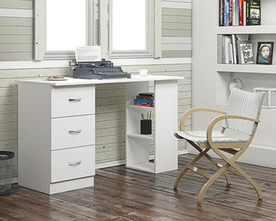 Harmin White 120Cm Computer Desk Modern Study Writing Table Pc Workstation 3 Shelf 3 Drawers - image 1
