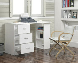 Harmin White 120Cm Computer Desk Modern Study Writing Table Pc Workstation 3 Shelf 3 Drawers - thumbnail 2