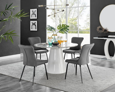 Furniturebox Uk Palma White Marble Effect Round Dining Table & 4 Dark Grey Nora Black Leg Chairs - image 1