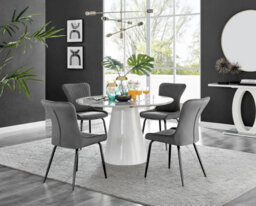 Furniturebox Uk Palma White Marble Effect Round Dining Table & 4 Dark Grey Nora Black Leg Chairs - thumbnail 1