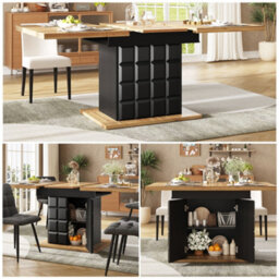 Btm Telescopic Dining Table 110140X80Cm Foldable Extendable Kitchen Table With Checked Pattern - thumbnail 1