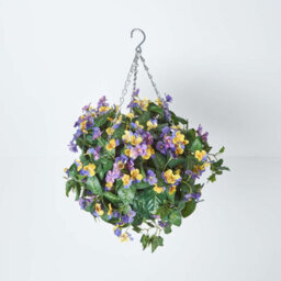 Homescapes Artificial Purple & Yellow Handcrafted Pansy Hanging Basket, 60 Cm - thumbnail 2