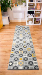 Bravich Hard Wearing Hessian Backed Stair Runner Kitchen Mat - Texas Geometric Gold, Grey & White - 60X900Cm (2'x30') - thumbnail 2