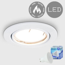 Valuelights Fire Rated Gloss White Tiltable Gu10 Recessed Ceiling Downlight - Includes 5W Led Bulb 3000K Warm White