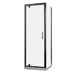 Synergy Designer Black Shower Door 800 X 800mm, Tray & Waste Set Pivot Hinge En-Suite Glass - thumbnail 5