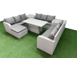 Fimous 10 Seater Outdoor Garden Furniture Set Adjustable Lifting Dining Or Coffee Table 3 Seater Sofa Big Footstool 2 Side Table - thumbnail 2