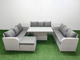 Fimous 10 Seater Outdoor Garden Furniture Set Adjustable Lifting Dining Or Coffee Table 3 Seater Sofa Big Footstool 2 Side Table - thumbnail 1