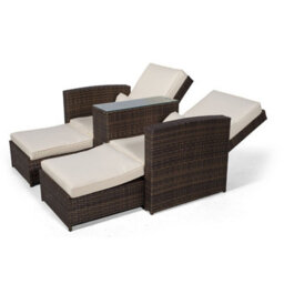 Giardino Nevada Double Reclining Rattan Sun Loungers Set - Brown - thumbnail 8