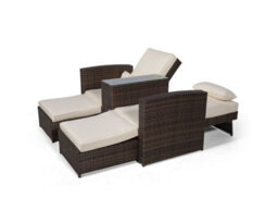 Giardino Nevada Double Reclining Rattan Sun Loungers Set - Brown - thumbnail 9