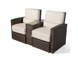 Giardino Nevada Double Reclining Rattan Sun Loungers Set - Brown - thumbnail 6