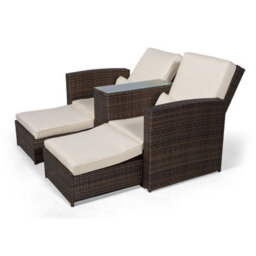 Giardino Nevada Double Reclining Rattan Sun Loungers Set - Brown - thumbnail 7