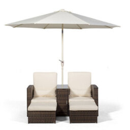 Giardino Nevada Double Reclining Rattan Sun Loungers Set - Brown - thumbnail 3