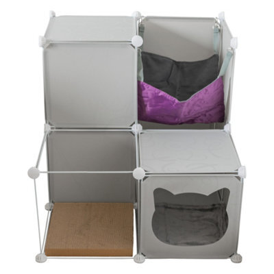 Cost Wise Feline Powered Gray Cat House/tower,design&build+Blanket+Hammock+Scratcher Pad - image 1