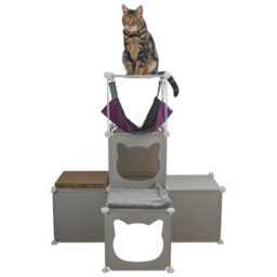 Cost Wise Feline Powered Gray Cat House/tower,design&build+Blanket+Hammock+Scratcher Pad - thumbnail 2